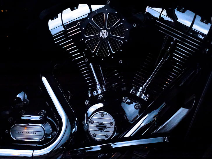 Harley davidson, motocicletes, crom, brillant, metall, negre, motor de motocicleta
