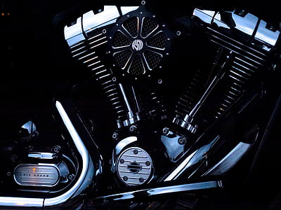 harley davidson, motocykle, Chrome, lesklé, kov, čierna, motor motocykla
