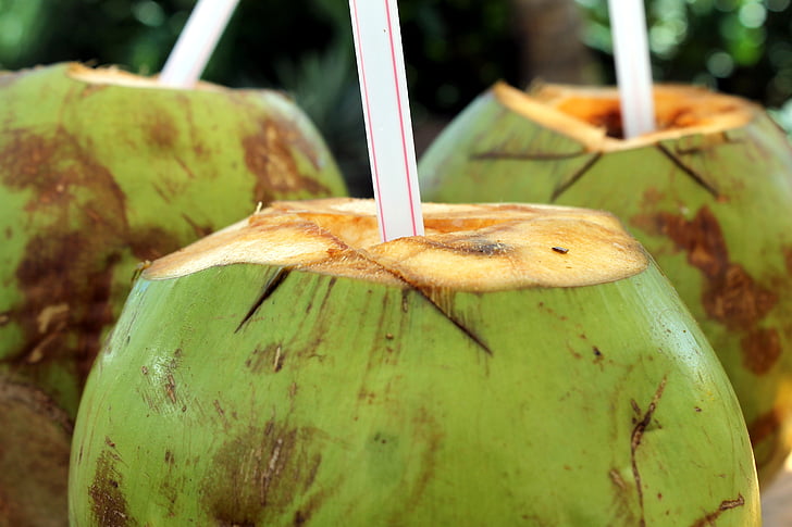 Coco, água de coco, coquetel, bebida, refrescantes, natural, frutas