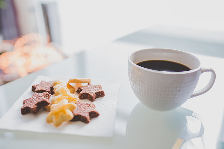 selective, focus, photography, ceramic, cup, star, cookies