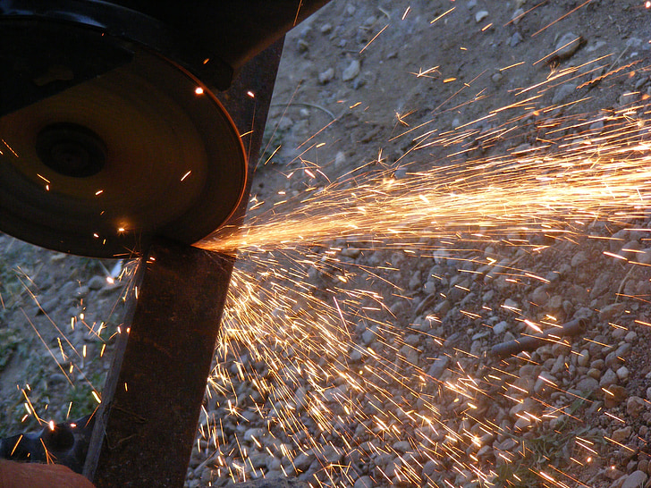angle, cutting, fire, grinder, heat, metal, sparks