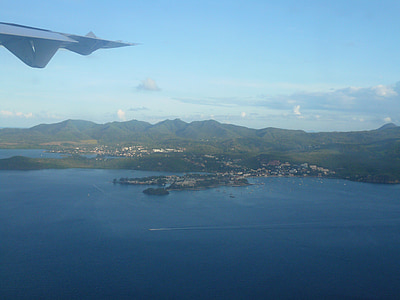 plane view, martinique, caribbean sea, three islets, sky