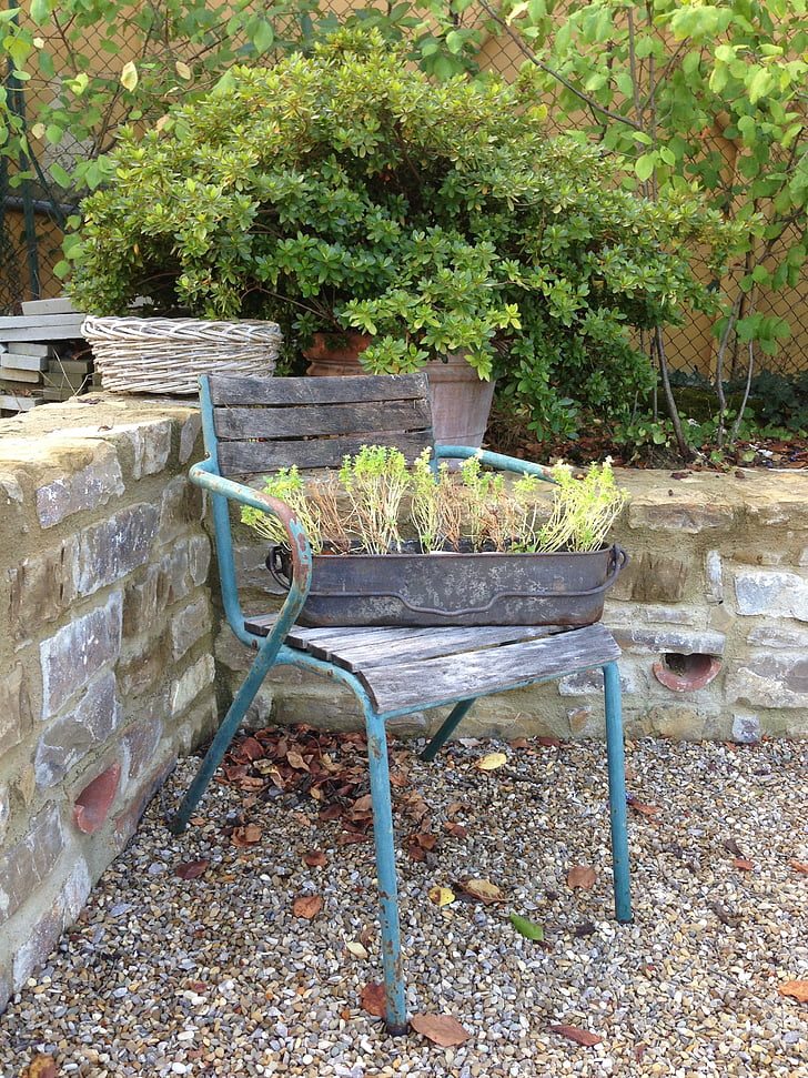 stol, Vintage, trädgård, shabby