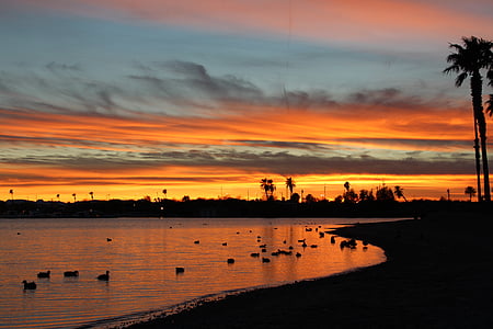 naplemente, Arizona, tó, elmélkedés, sziluettjét, Sky, felhő - ég