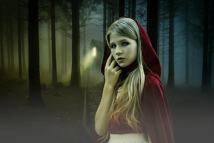 gotic, fantezie, întuneric, fată, întuneric zână poveste, capota roşu, Red riding hood