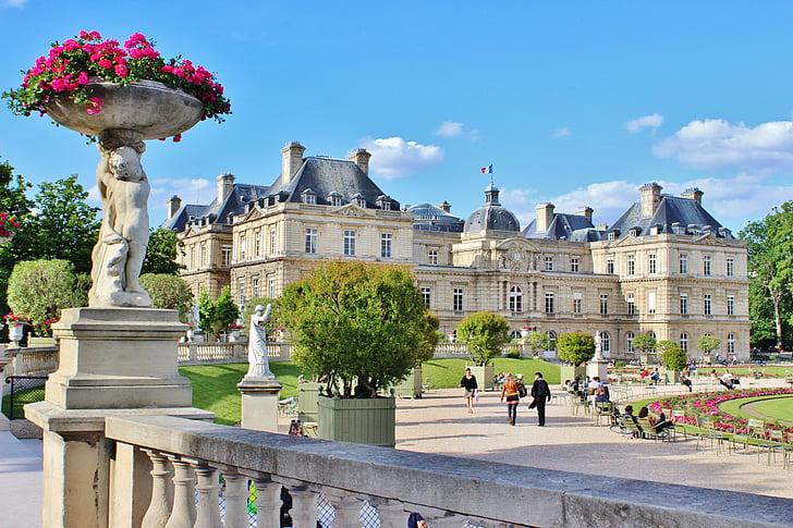 Paryż, Francja, punkt orientacyjny, niebo, chmury, Jardin du, Luksemburg