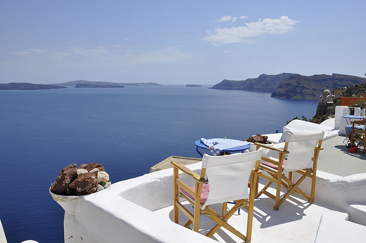 Santorini, Oia, Grieks, Toerisme, krater rand, het platform, vakantie