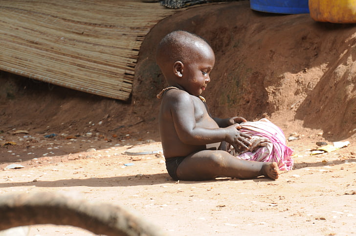 fiú, afrikai, gyermek, kis, fiú játék, szegénység, nyomor