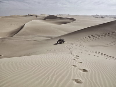 pješčane dine, pustinja, Sahara, džip, pjesme, pijesak, otisci stopala