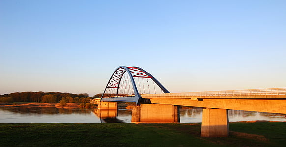elbe bridge, elbe, dömitz, river, bank, bridge, blue bridge