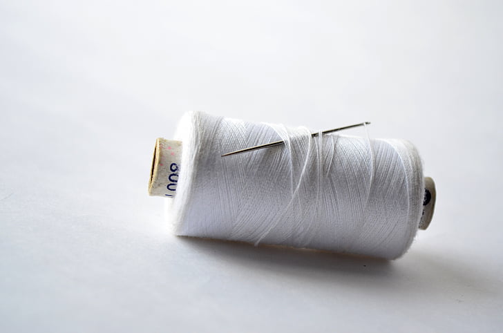 thread, spool, needle, sew, white, yarn, sewing