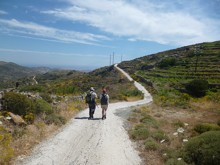 marche, randonnée pédestre, Trekking, Grèce, Cyclades, route, chemin d’accès