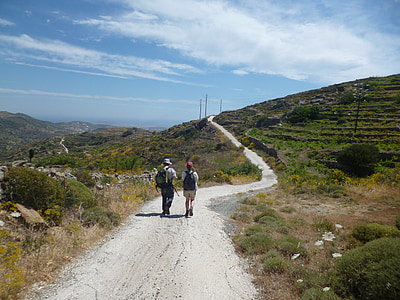 walking, hiking, trekking, greece, cyclades, road, path