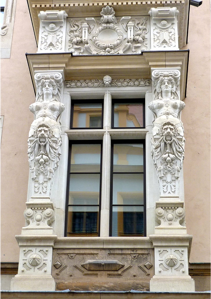 Sajonia, Dresden, ventana, adornos, arquitectura, edificio, decorado