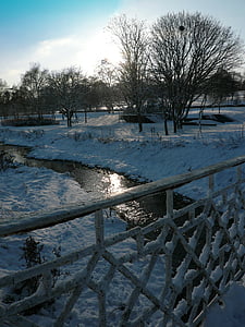 snö, floden, vinter, naturen, landskap, vatten, Bridge