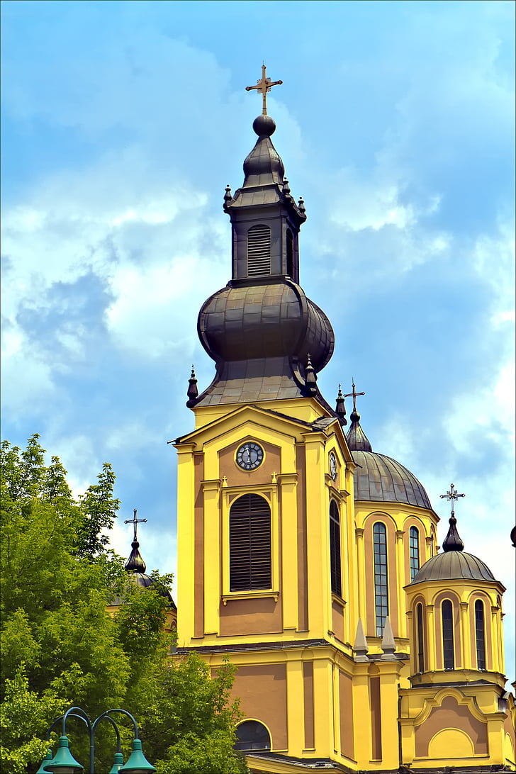 Архитектура, здание, Кафедральный собор, Церковь, облака, Крест, купол