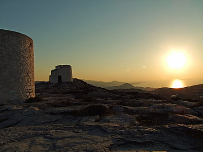 ギリシャ, ミルズ, 遺跡, タワー, バックライトします。, 古い, アモルゴス島