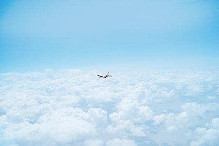 vliegtuig, boven de wolken, hemel, blauw, reizen, vervoer, vliegen