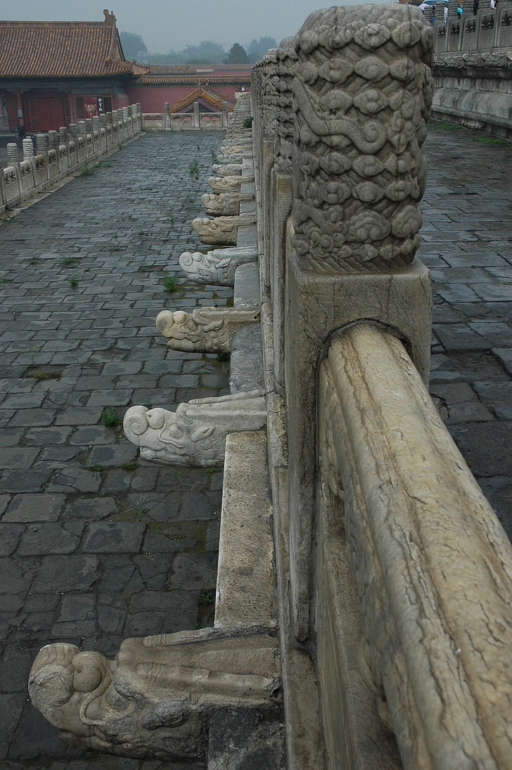 china, handrail, stone, figures, white, palace