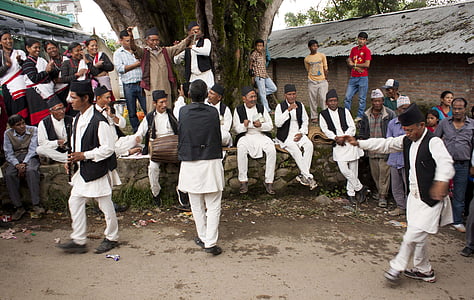 gens, danse folklorique, culture Newari, danse, musique, danse populaire, danse carrée