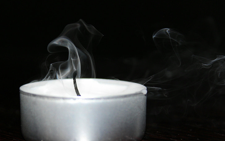 candle, tealight, blown out, smoke, wick