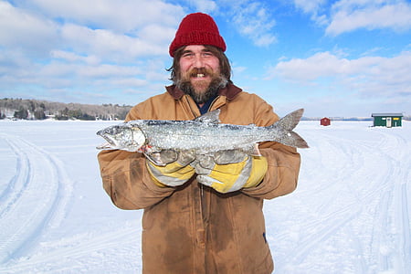 підлідна риболовля, Канада, форель, взимку, відкритий, озеро, холодної