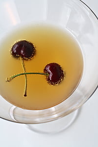 ciliegia, bere, Martini, cocktail, bolle, bicchiere da Martini, rosso