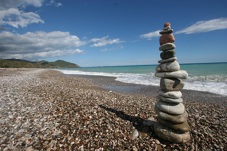 pedres, oceà, meditar, l'aigua, platja, viatges, relaxació