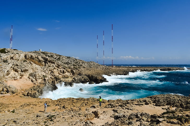 sziklás part, hullámok, tenger, Viharos tenger, táj, Cape, antennák