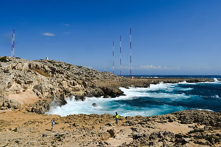 rocky coast, waves, sea, rough sea, landscape, cape, antennas