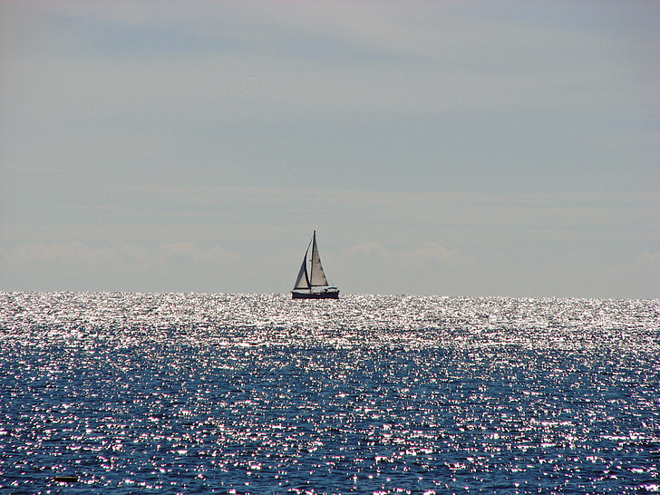 sea, summer holiday, sailing boat, shimmer, blue, sky, water