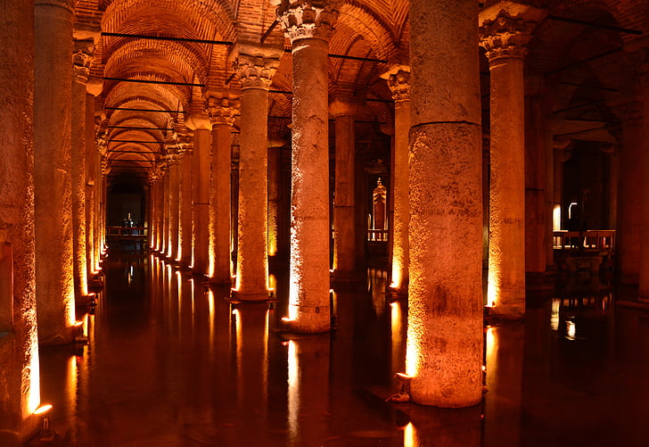 cisternen, Istanbul, Basilikacisternen, arkitektur, columnar, byggnad, pelaren