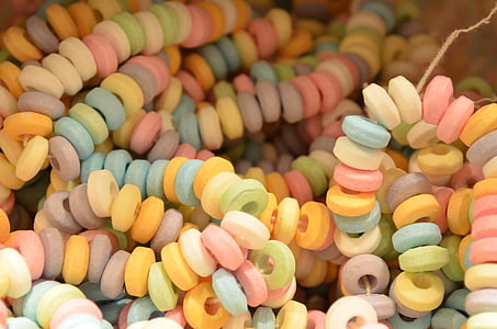 cukr perly, Milé, barevné, řetěz, skus, zubní kaz