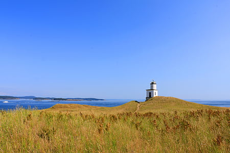 Isola di San juan, Washington, Faro, oceano, cielo blu