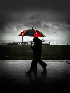 επιλεκτική, χρώμα, φωτογραφία, δύο, πρόσωπο, ομπρέλα, σκούρο
