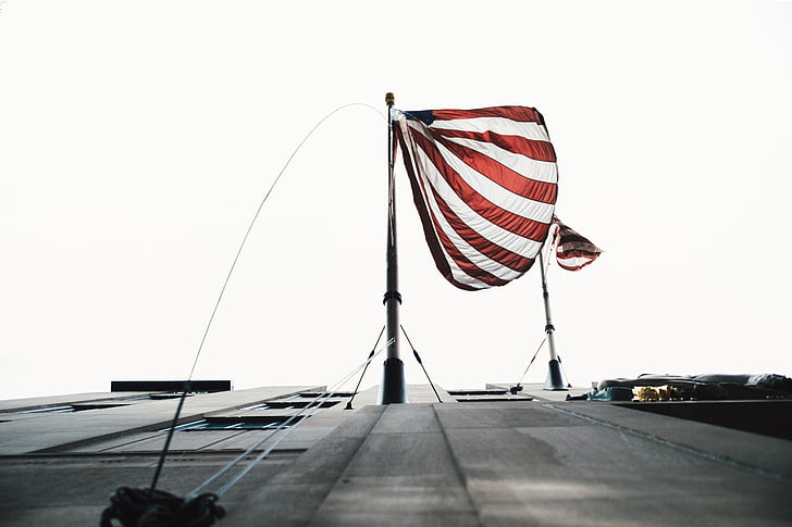 селективни, цвят, фотография, Американски, флаг, Тел, вятър