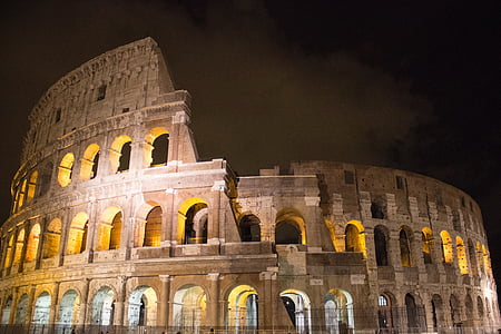 Рим, Италия, нощ, осветена, древен, архитектура, Европа