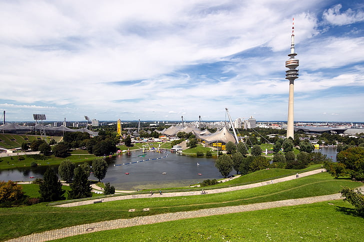 Minhene, Olimpiskais parks, Olimpiskais stadions, televīzijas tornis, tornis, arhitektūra, novērošanas tornis