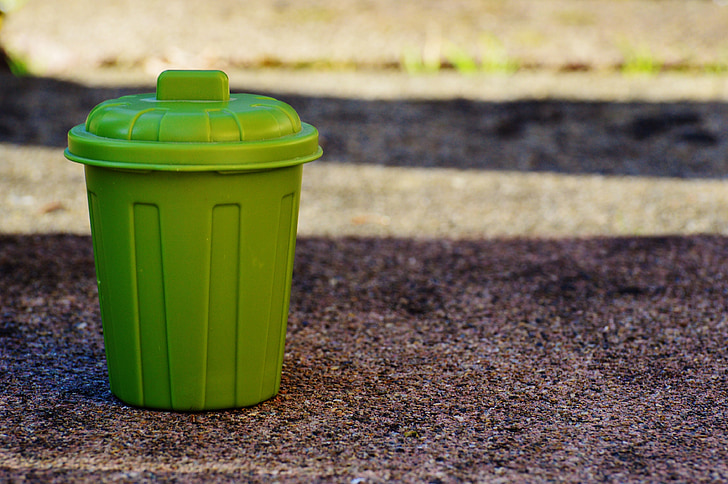 sampah, ember, hijau, membuang sampah, tempat sampah, limbah, kontainer