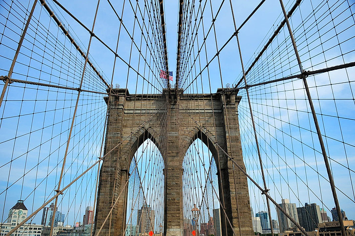 Brooklyn Bridge-silta, New Yorkissa, New Yorkissa, Manhattan, arkkitehtuuri, Maamerkki, kuuluisa