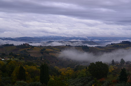 colline, paesaggio, crepuscolo, nuvole, Upland, Italia, viaggio