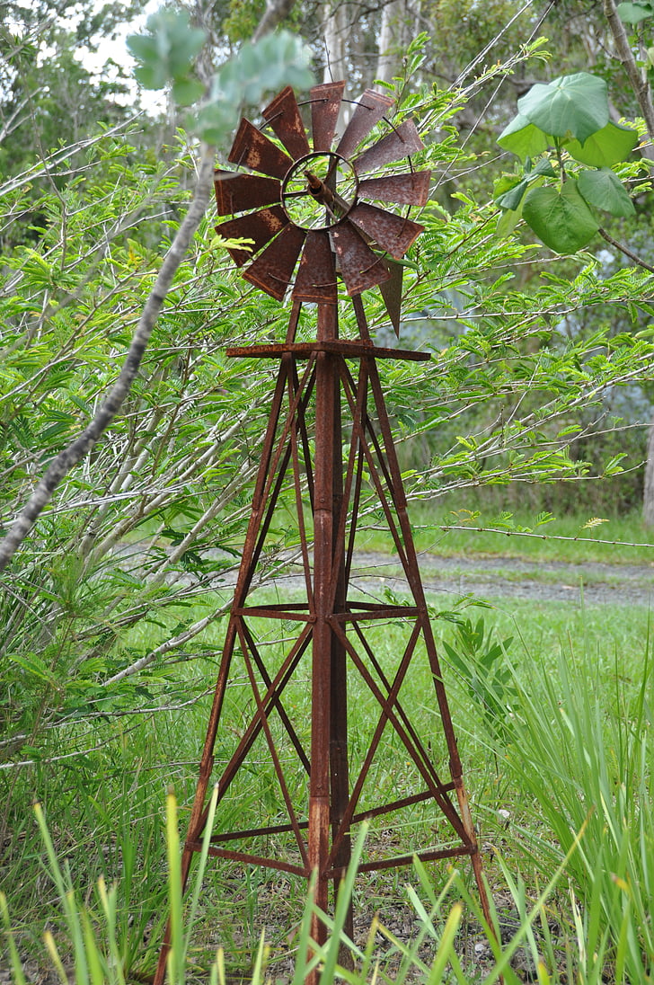 windmill, green, rotation, plant, wind, mill