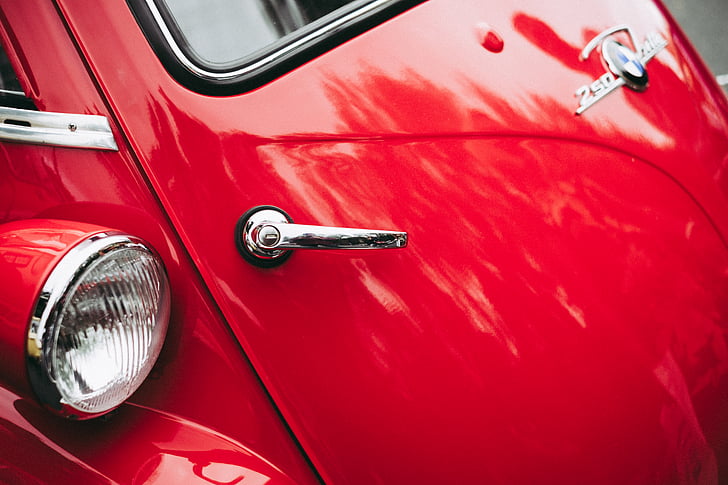 punane, Volkswagen, Beetle, taga, uks, auto, käepide