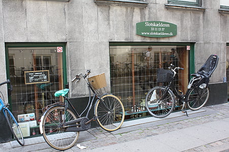 Copenhagen, kapitāls, Restorāns, mājas, velosipēdi, velosipēdu, iela