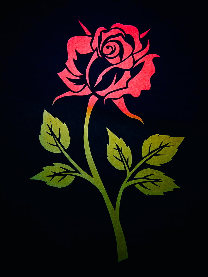 rose, flower, contour, outlines, silhouette, red, green