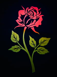 Rózsa, virág, kontúr, körvonalak, sziluettjét, piros, zöld