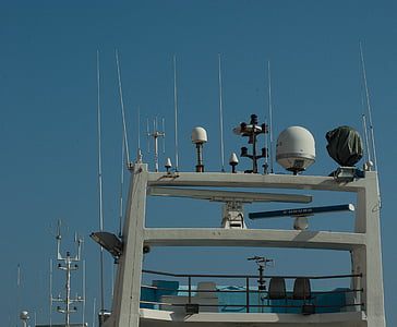 csónak, navigáció, radar, antennák, kék