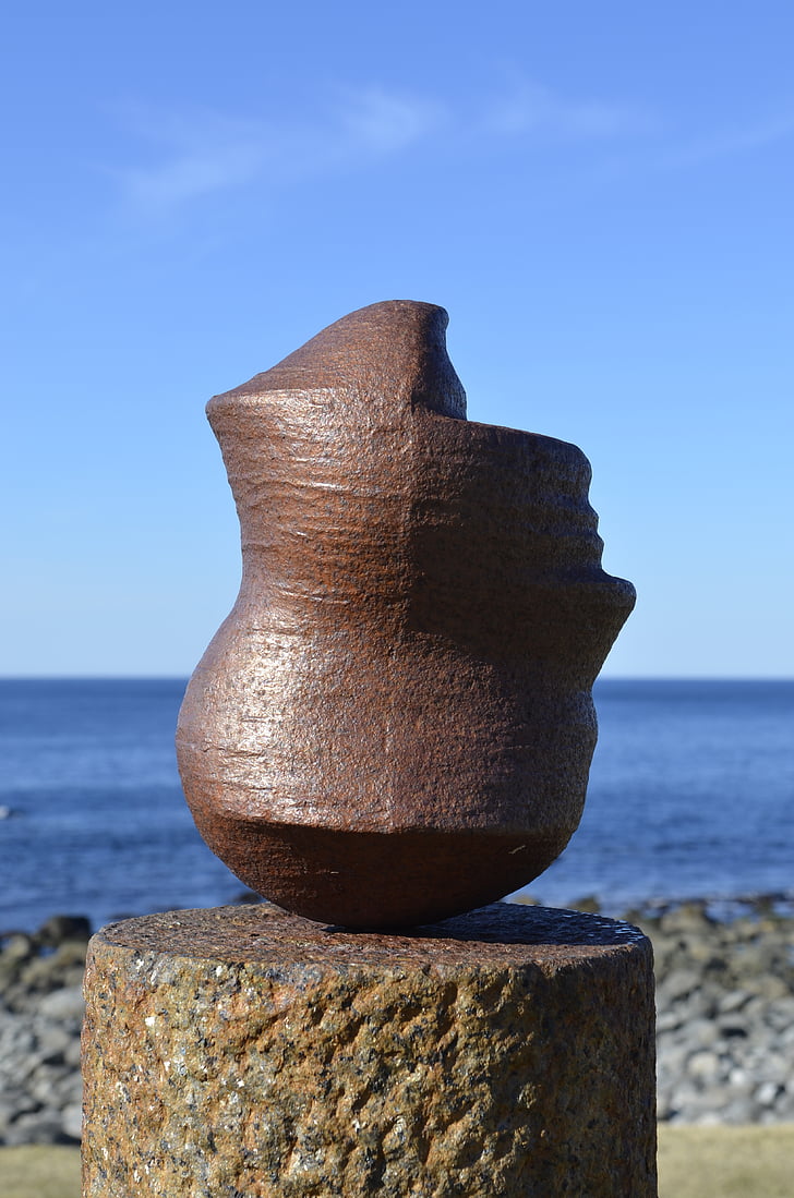hodet, bởi marcus raetz, đầu, hình ảnh, Na Uy, bờ biển, tác phẩm điêu khắc
