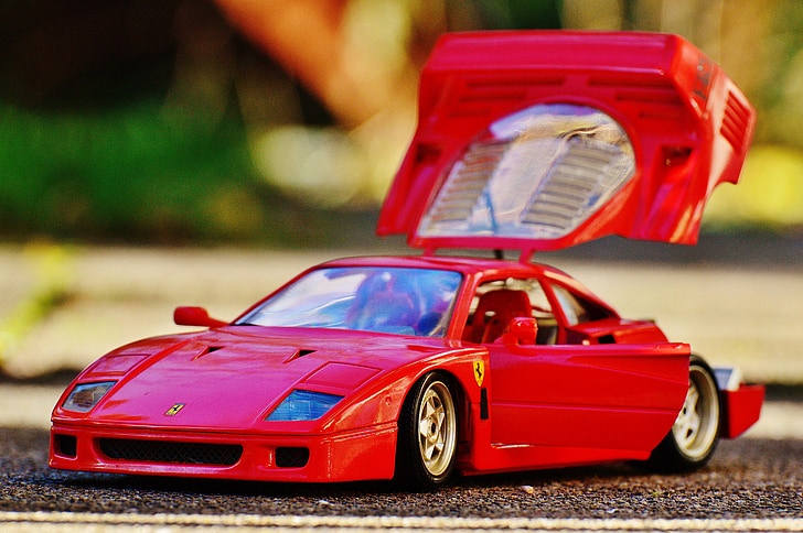 Ferrari, závodné auto, model automobilu, pohľad spredu, vozidlo, červená, závodné
