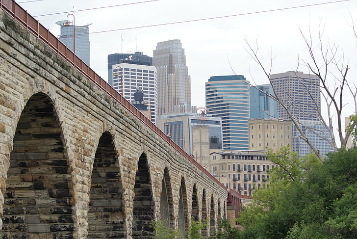 Minneapolis, ponte, Mississippi, Minnesota, arcos, infraestrutura, centro da cidade